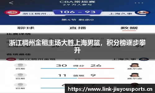 浙江稠州金租主场大胜上海男篮，积分榜逐步攀升
